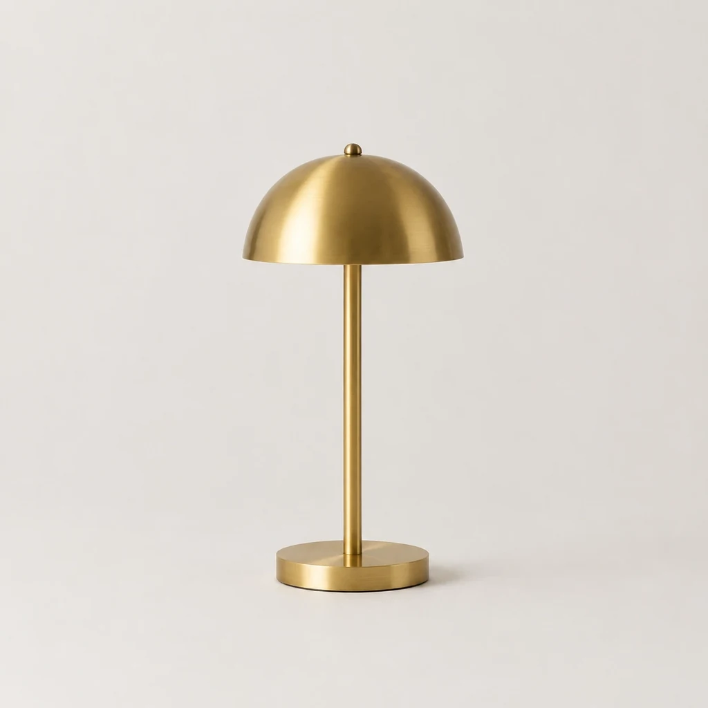 Brushed brass table lamp with a small dome shade